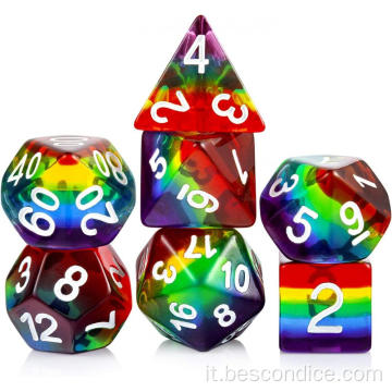Dice RPG poliedrico arcobaleno trasparente set per D&amp;D Dungeons and Dragons Game